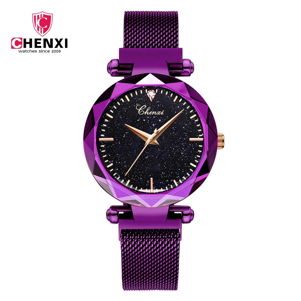 

Popular Women Watches Fashion Elegant Magnet Buckle Mysterious Purple Ladies Wristwatch 2018 Starry Sky dial watch Gift Clock