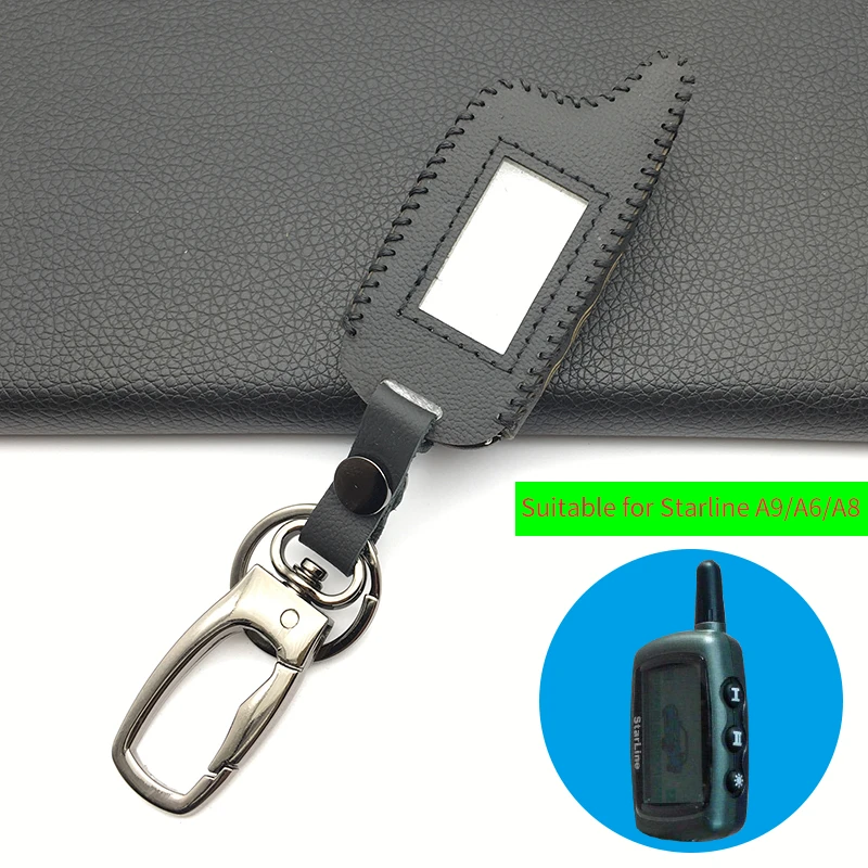 

A9 Top Layer Leather Key Cover For Russian Two Way Car Alarm System Twage Starline A9 A8 A6 A4 LCD Remote Control Key Fob Case