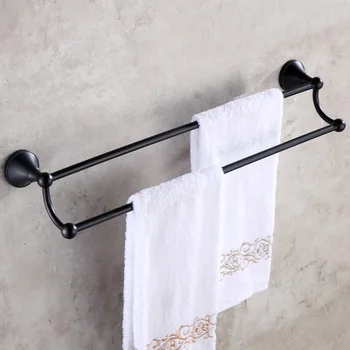 

Antique Brushed Towel Bar Brass Towel Rack Luxury Black Double Layer Towel Holder Bathroom Accessories Products
