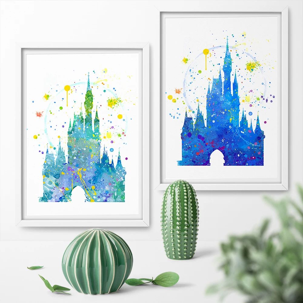Акварель Cinderella'S замок феи сказка Плакаты Печать холст картина настенные