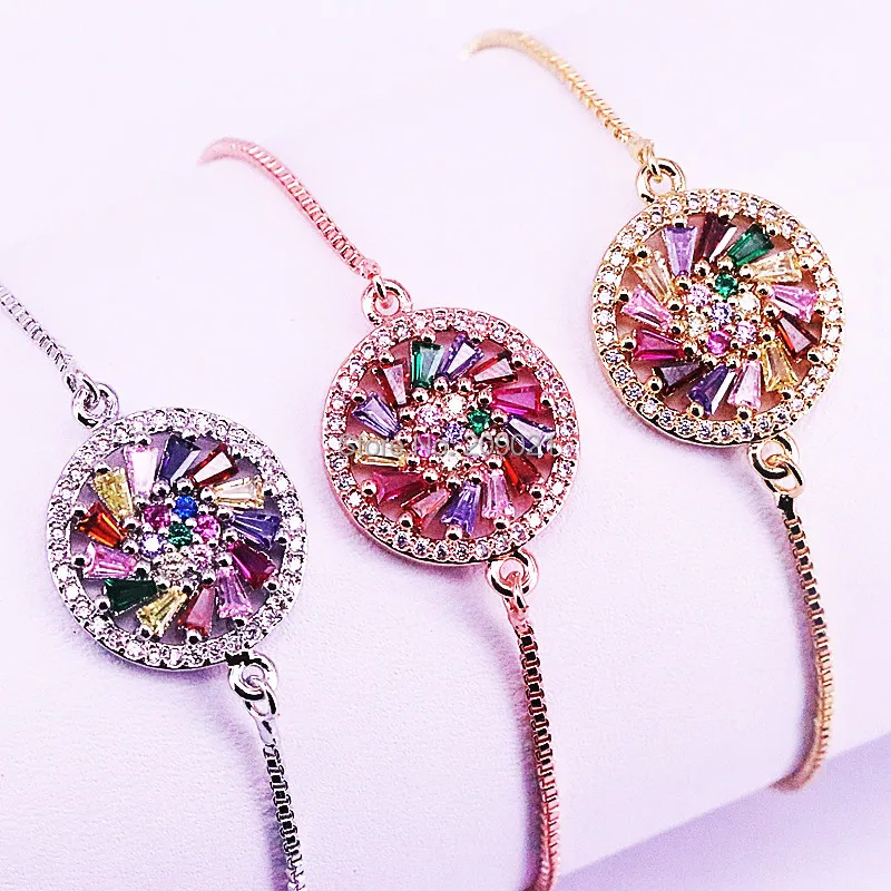 10 шт., новая мода красочные круглые, с цирконом вечерние ювелирные изделия Уникальный дизайнерский шарм браслеты для женщин