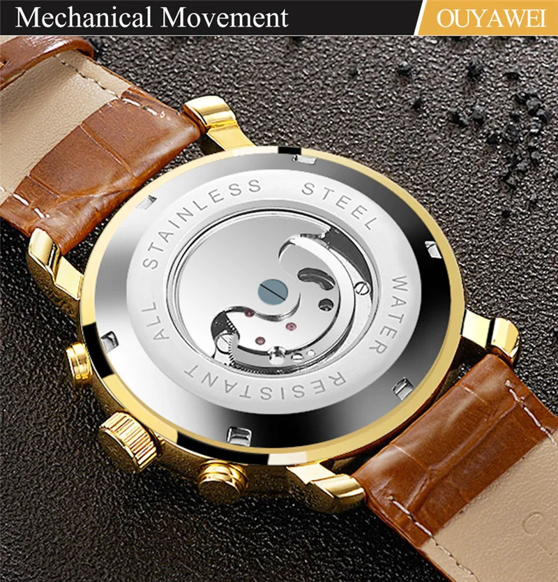 Mechanical Watch Mens Top Brand Luxury Tourbillon Men's Automatic Mechanical Watches Wristwatch Leather watch relogio masculino  (8)