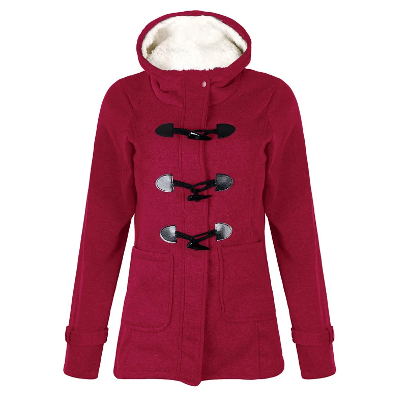 

Newly Women Winter Solid Color Hoodie Zipper Hooded Long Sleeves Pockets Loose Cardigan Button Long Coat 5XL Mujer DO99