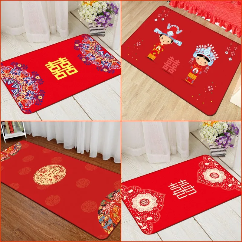 Festive Chinese Style Wedding Red Carpet Bedroom Mat Vacuum Household