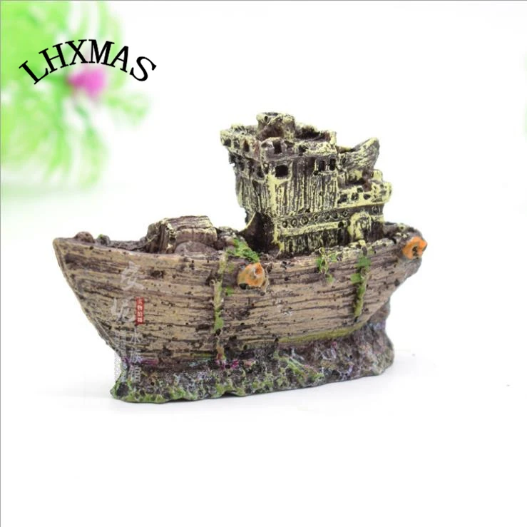 Mini Wreck Sunk Sailing Boat Fish Tank Aquarium Decoration Secret