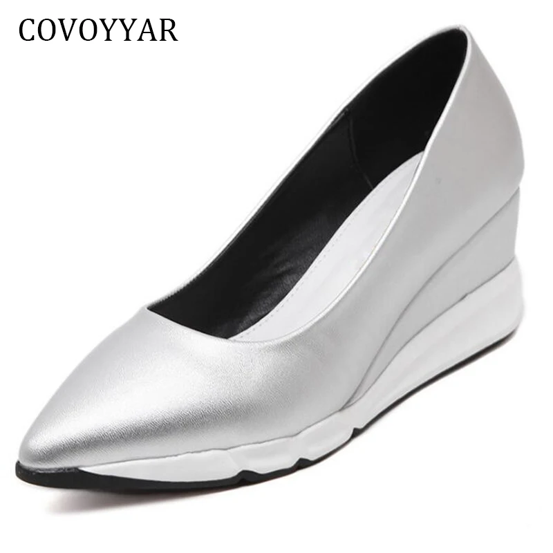 

COVOYYAR Wedges Women High Heels 2019 Spring European Pointed Toe Platform Casual Shoes Slip On Black Shallow Shoes Women WHH627