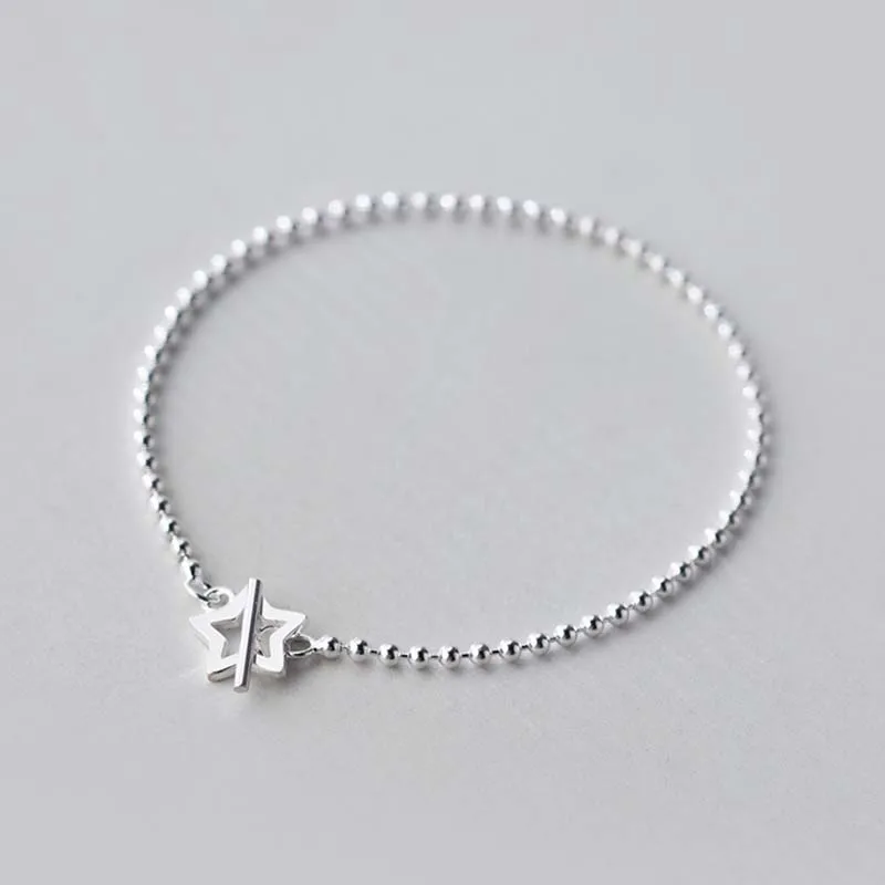 Полые звезды 925 браслеты из стерлингового серебра для женщин Шарм бисерная цепь регулируемый браслет на запястье девушка подарок модные ювелирные изделия