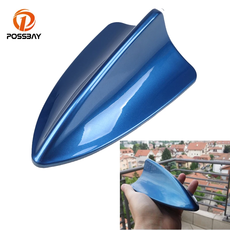 

POSSBAY Universal Car Shark Fin Antenna Blue Car Roof Antenna Auto Side Replacement Car Stickers Roof Decals