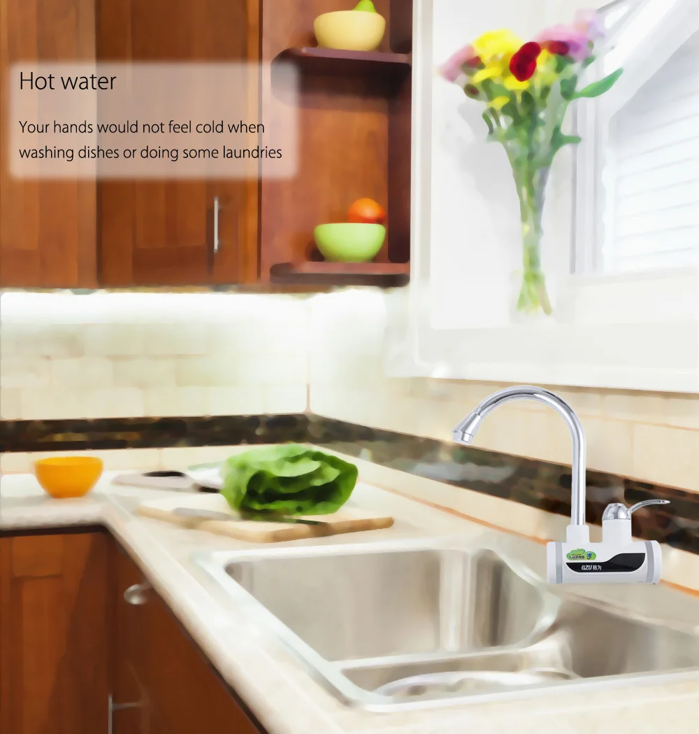 GZU ZM - C4 Tankless Electric Hot Water Heater Faucet Kitchen Accessories with LED Digital Display