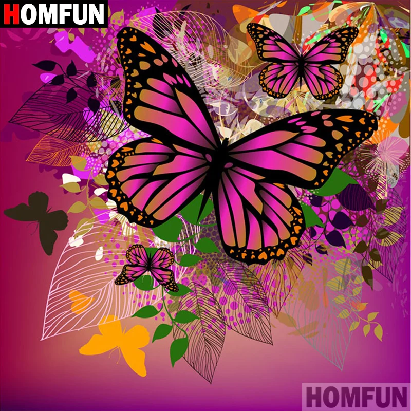 

HOMFUN 5D DIY Diamond Painting Full Square/Round Drill "Animal butterfly" 3D Embroidery Cross Stitch gift Home Decor A02274
