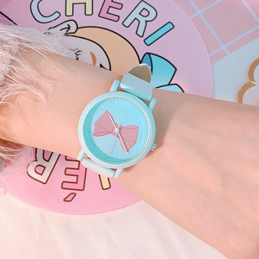 

Fashion Candy Colors Student Girl Watches Cartoon Bow-knot Quartz Wristwatches Casual Women Watch Clock Relogio Feminino