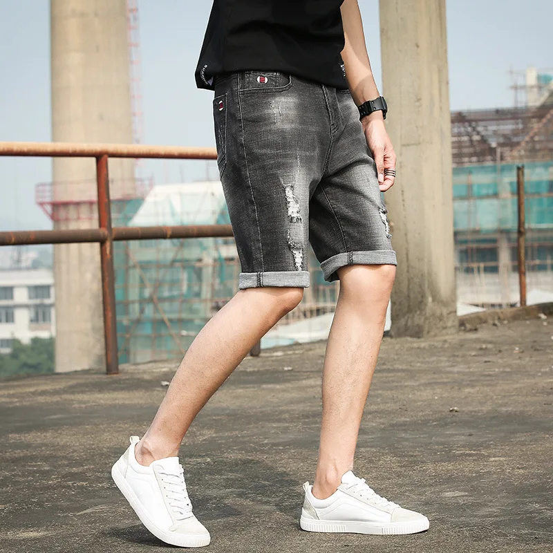 Ripped Hole Denim Shorts Men Summer 