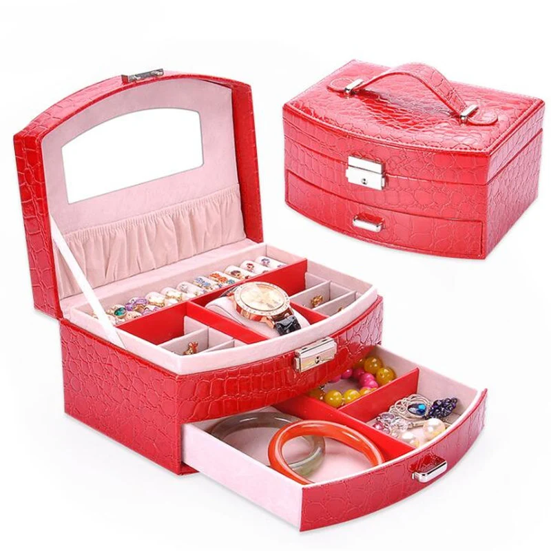 

Pu Leather jewelry box display Box earrings necklace Bangle Rings Storage Box Container Carrying Case Jewelry Suitcase Gift