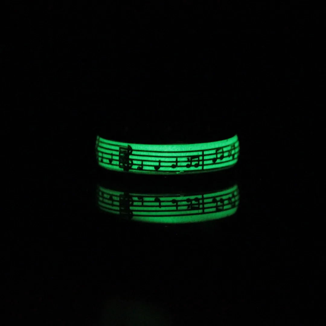 Stainless Steel Luminous Ring Glow In The Dark Music Note Rings Wide 8mm Charming Musical Piano Fluorescence Accessories Gift