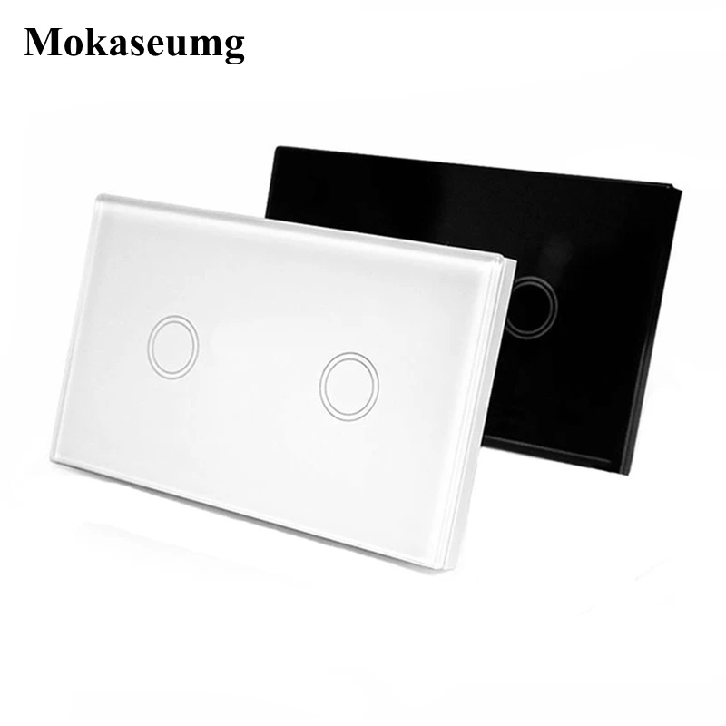 

US Touch Light Switch Sensor Wall Light ON/OFF Switch 2 Gang 1 Way Touch Glass Screen Crystal Plate Touch Switch AC110-240V