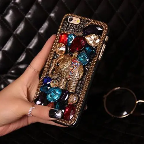 

LYBALL Crystal Retro Elephant Phone Case for Apple iPhone XR 100% Handmade Finished Hard Back Cover For iPhone 5 5S SE 6 6S Plus 7 8 Plus X XS Max Fashion Gift for Women Lady Girl