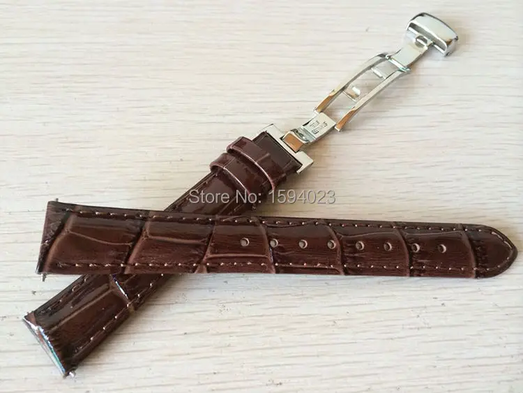 16 мм(Buckle14mm) T055217A высокое качество Серебряная Бабочка Пряжка+ коричневый Натуральная кожаные браслеты для часов с ремешком