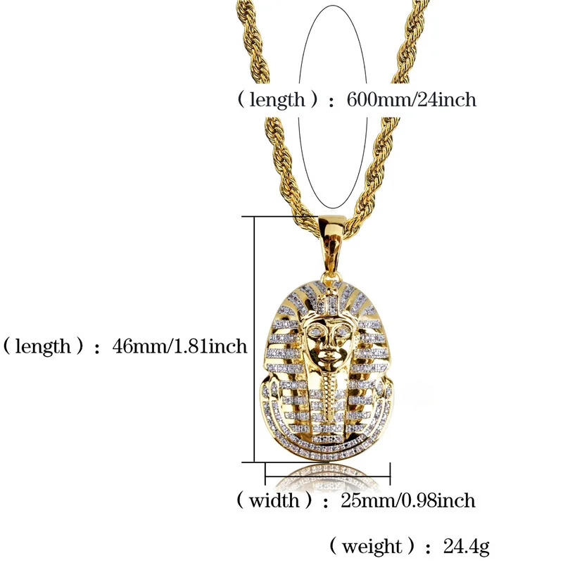Новое поступление хип-хоп ювелирные изделия ледяной кулон в виде египетского фараона ожерелье Циркон Шарм Золотая цепь для мужчин