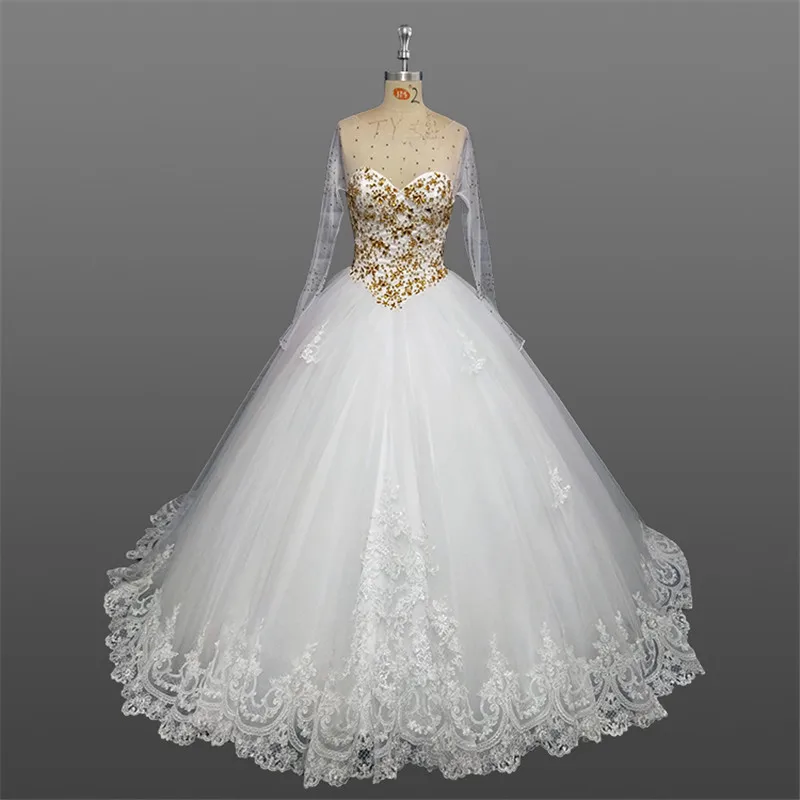 2019 Vintage Plus Size Lace Wedding Dress Bridal Gown Golden