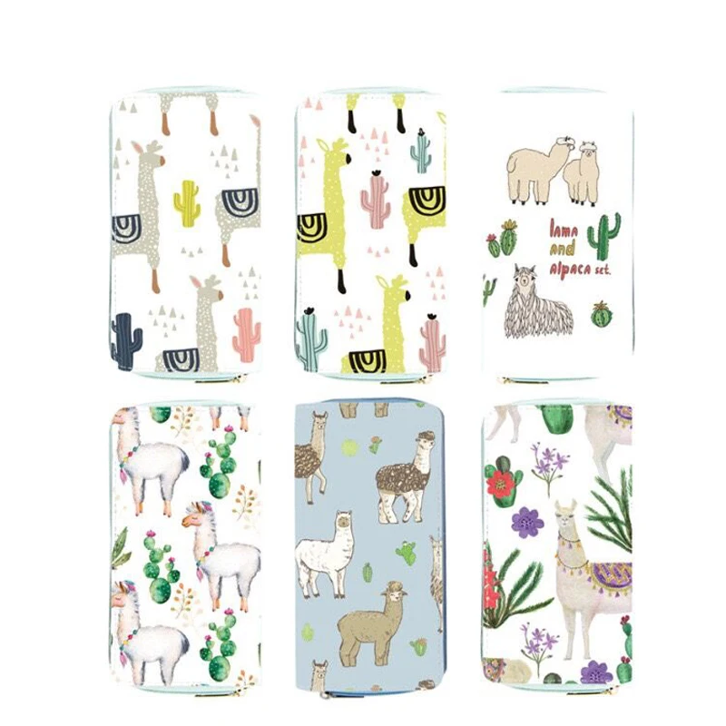 

Flamingo Alpaca Cactus Animal Printed Wallet Flower Summer Fresh Korea 18 New Long Wallets Purse Bank ID Card Holder Handbags