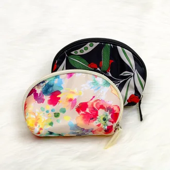 

1 Pcs Semicircle Shells Floral Pattern Cosmetic Bag Portable Zipper Polyester Case Makeup Organizer Travel Sundries Storage Bag
