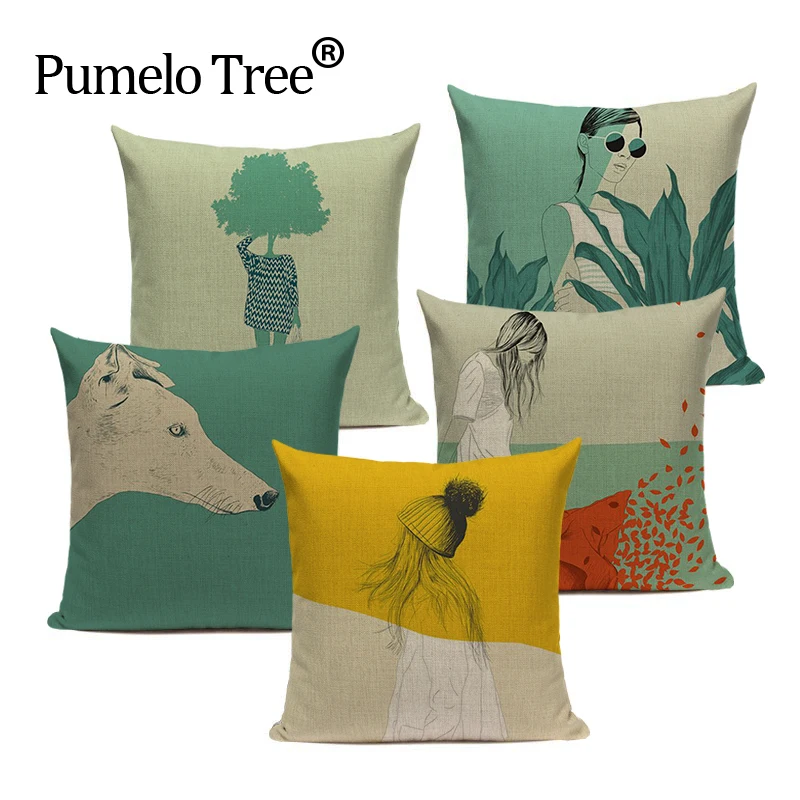 

Colorful Cushion Cover Nordic Style Geometric Rainbow Almofadas Fundas print linen Square Replacement Tree Cushion Cover custom
