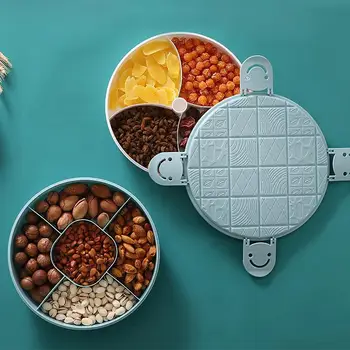 

Single Layer / Double Layer Round Plastic Compartment Snack Candy Storage Box Organizer Home Dried Fruit Container with Lid