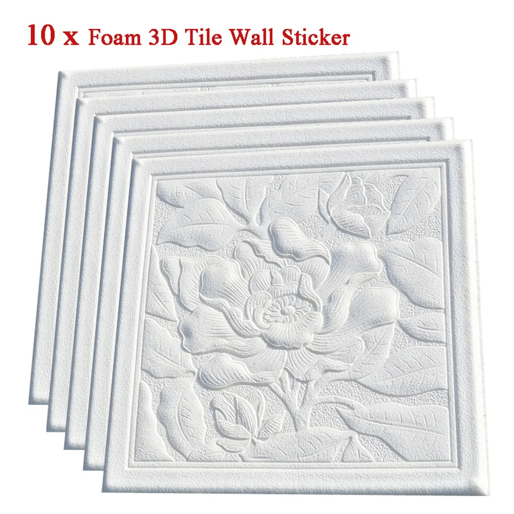 

10Pcs Foam 3D European Floral Pattern Tiles Self-Adhesive DIY Wall Sticker Removable Wallpaper Panels Home Decor 30*30cm