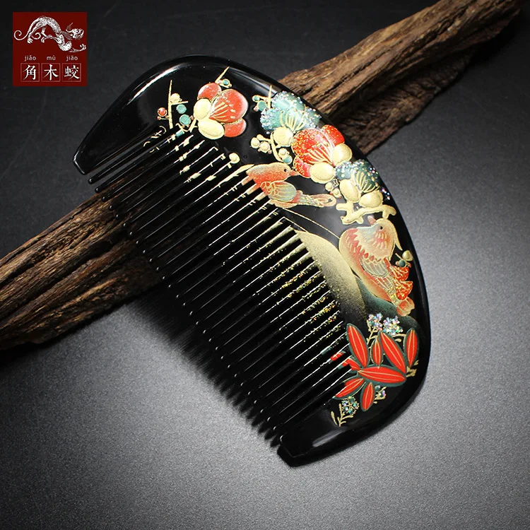 

TOP END Authentic Natural Boxwood comb high-quality hand-painted art fine tooth pocket comb bag comb 224