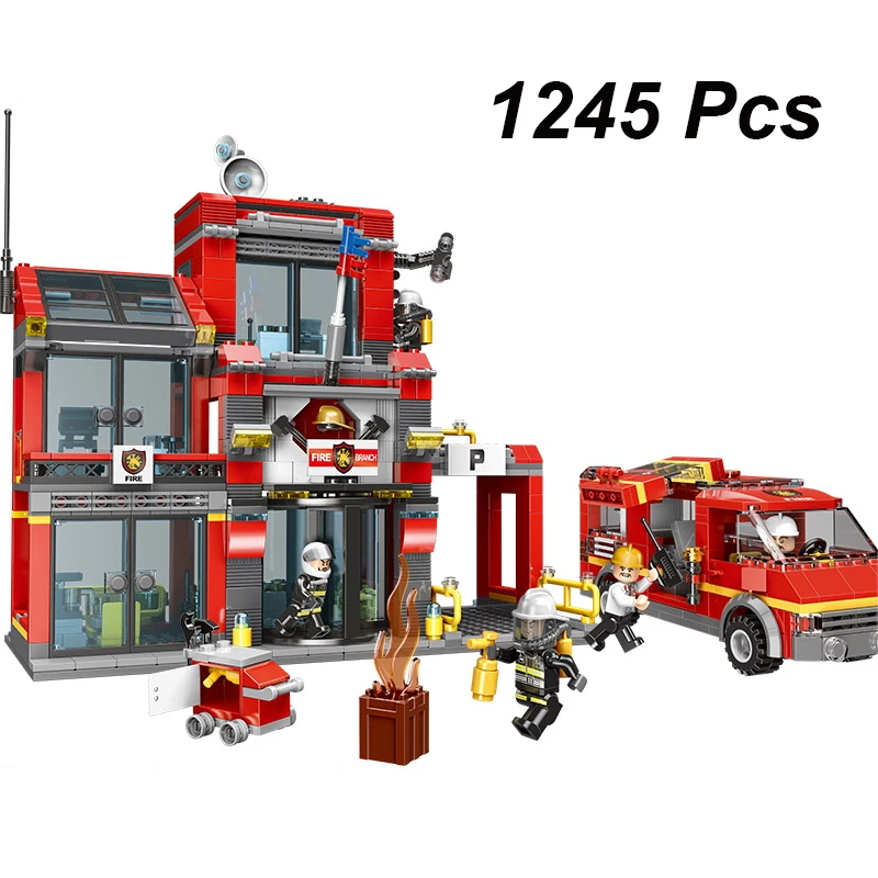 

1245Pcs City Series 14006 The Fire Squadron Set Building Blocks Bricks Compatible Legoings Fire Station Truck Toys Kid Gift