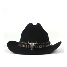 Wool Women Men Wool Western Cowboy Hat Gentleman Dad Black Fedora Outback Sombrero Hombre Montana Hat 57-59CM Fashion Belt