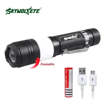 

SKYWOLFEYE 6 Modes T6 500LM Tactical 2 led Torch Zoomable LED Flashlight Torch Camping Light + 4800mAh 18650 Battery