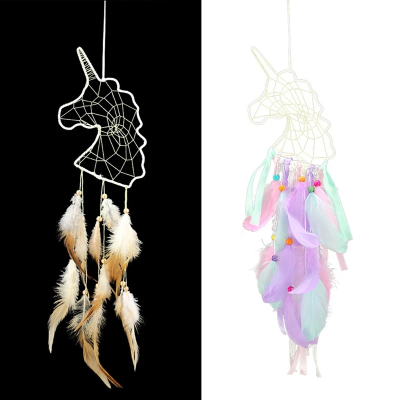 Unicorn Walling Hanging Decor Feather Dream Catcher Handmade Wind Chimes Home Decorations Craft Dreamcatcher Ornament Pendant