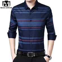 MIACAWOR, дизайн, мужские рубашки, высокое качество, модная рубашка в полоску, приталенная Повседневная рубашка с длинным рукавом, Camisa Masculina C468