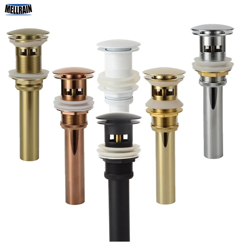 Billige Qualität Messing Bad Becken Pop Up Drain Mit Überlauf Design Schwarz Weiß Chrom Zirkon gold rose gold ORB 6 farben