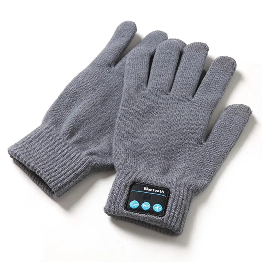 V4.2 беспроводные bluetooth перчатки гарнитура звонки, музыка вязаные перчатки с сенсорным экраном пара 75g - Цвет: gray
