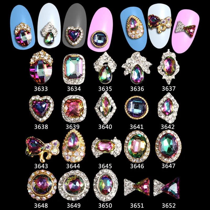 

wholesale -100PCS/Lot Japan trending style luxury charms 3d alloy AB crystal nail art Crystal Rhinestone Charms -3633-3652