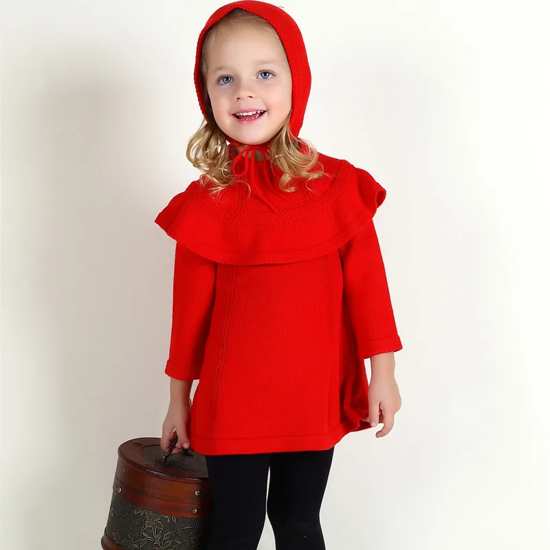 Children Elegance Dress for Girls Knitted Baby Dress+Hat kids Autumn