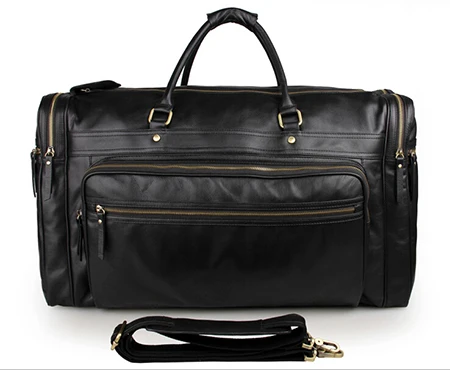 Вместительная дорожная сумка из натуральной кожи, модные повседневные сумки, сумка на плечо, мужские дорожные сумки - Цвет: Черный