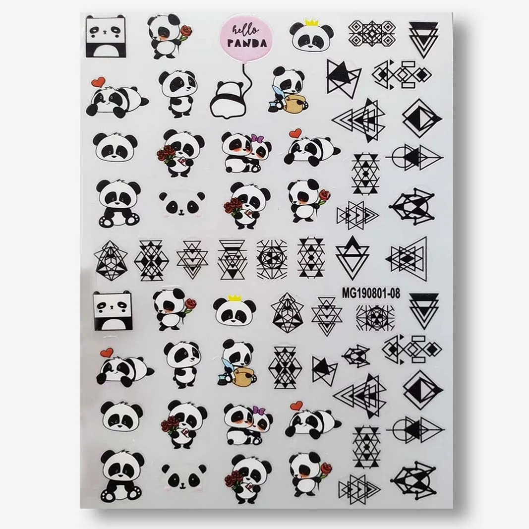 Водоотталкивающие наклейки для ногтей Наклейка 3D милая панда пара геометрических узоров дизайн передачи украшения для ногтей слайдер маникюрные наклейки