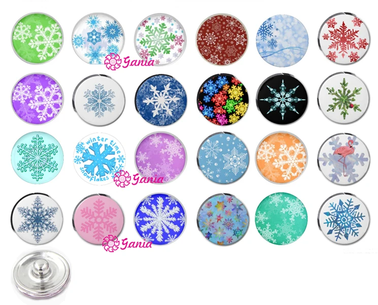 

24pcs Interchangeable Snap Jewelry 18mm Cabochon Glass Holiday Snowflake Button for Bracelet Necklace Earrings