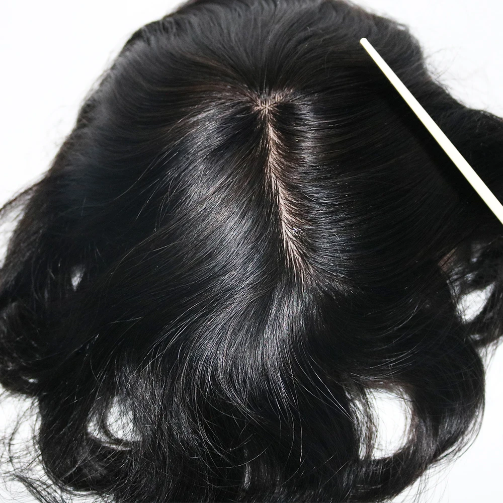 Human hair toupee Silk base with poly Men Natural scalp looking Bleached knots Natural hair replacement