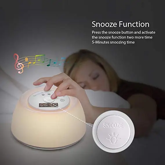 

Sunrise Simulation alarm clock Snooze Function and Timer Noise Sound colorful LED Rechargeable wake up light