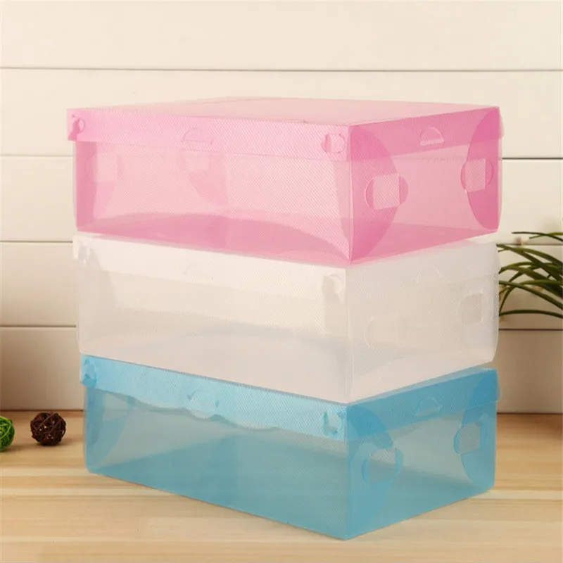 

1Pcs DIY Folding Shoebox Clamshell Shoes Storage Box Transparent Boots Organize Colored Plastic Finishing Box