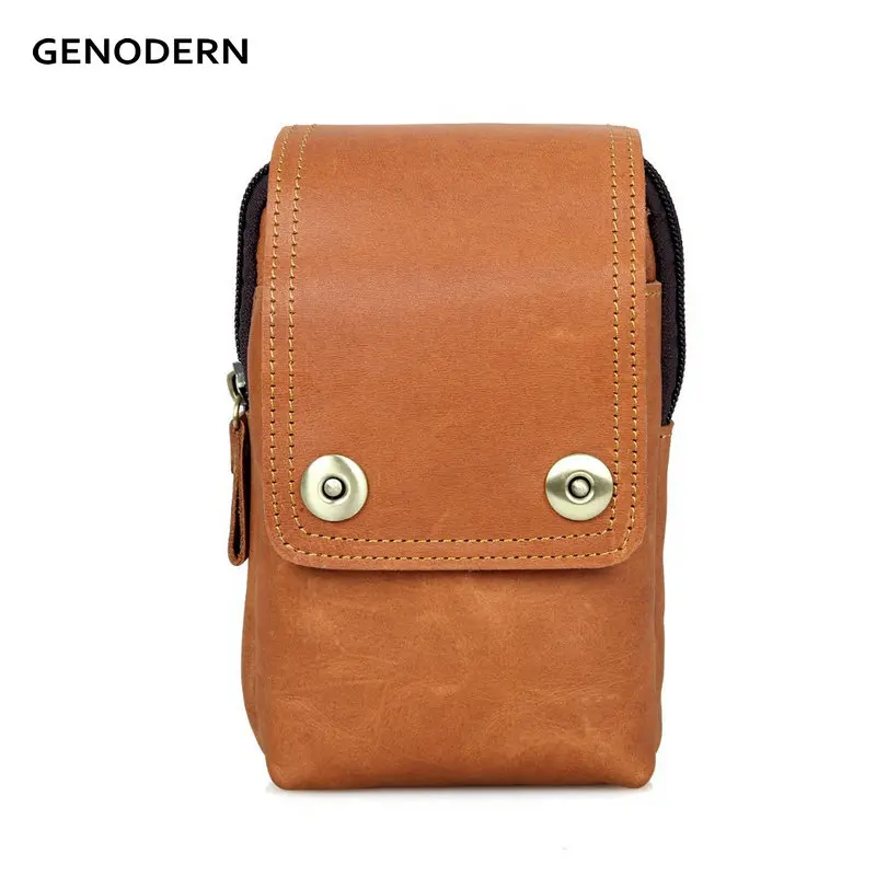 GENODERN Vintage Genuine Leather Fanny Pack with Belt Hook Small Waist Pack Phone Purse Double ...