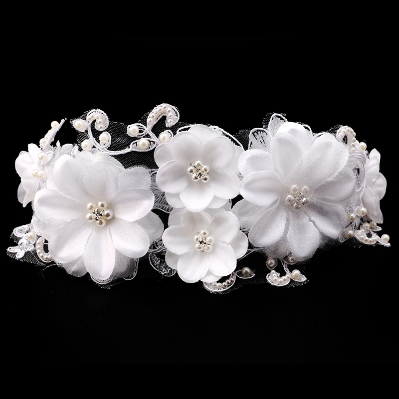 

Elegant Korean Lace Ribbon Flower Headband Tiaras Women Hair Jewelry Head Bands Headpiece Wedding Hair Accessories For Bride
