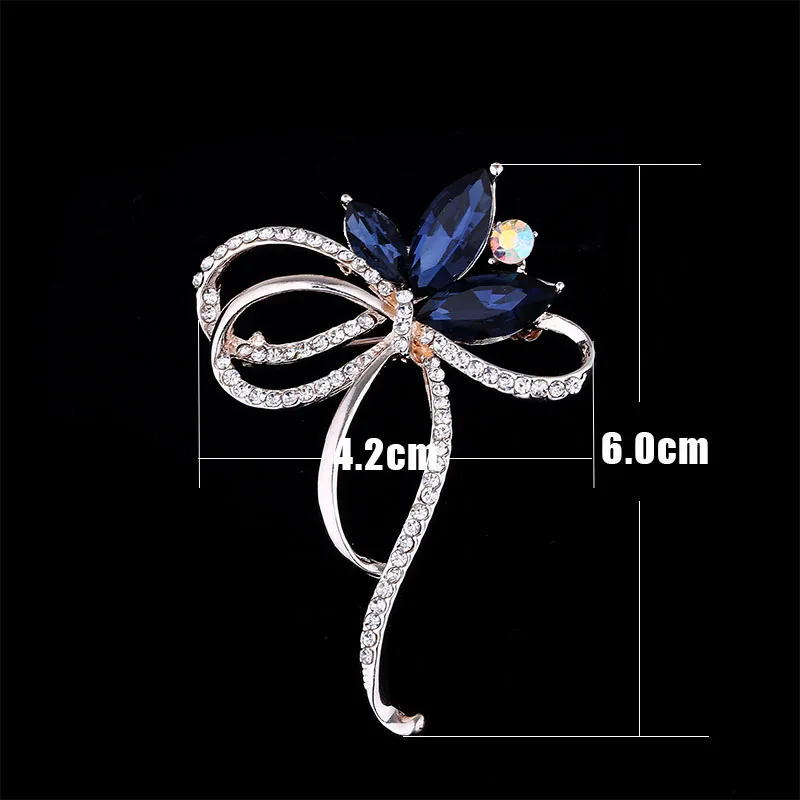 TDQUEEN Big Bowknot Brooch Gold Color Metal Blue and Black Crystal Pins and Brooches Rhinestone Large Bow Brooch for Women (9)