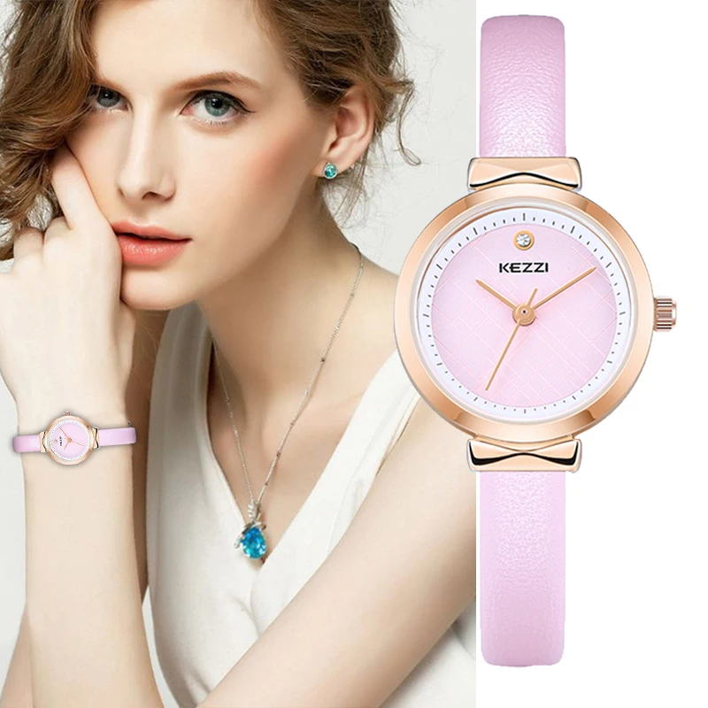 

Watch Slim Girl Casual Ladies Clock Kezzi Watch White Leather Small Woman Watches Rhinestones Quartz relogio feminino 2019 hot