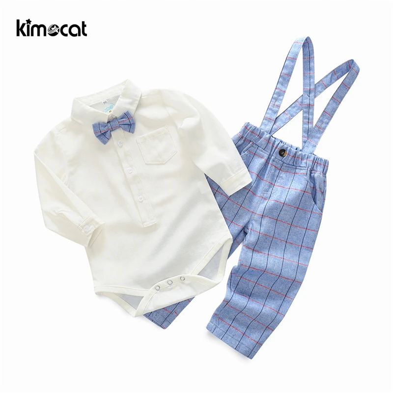 Kimocat Одежда для новорожденных мальчиков 2 шт. однотонные комбинезоны + клетчатые