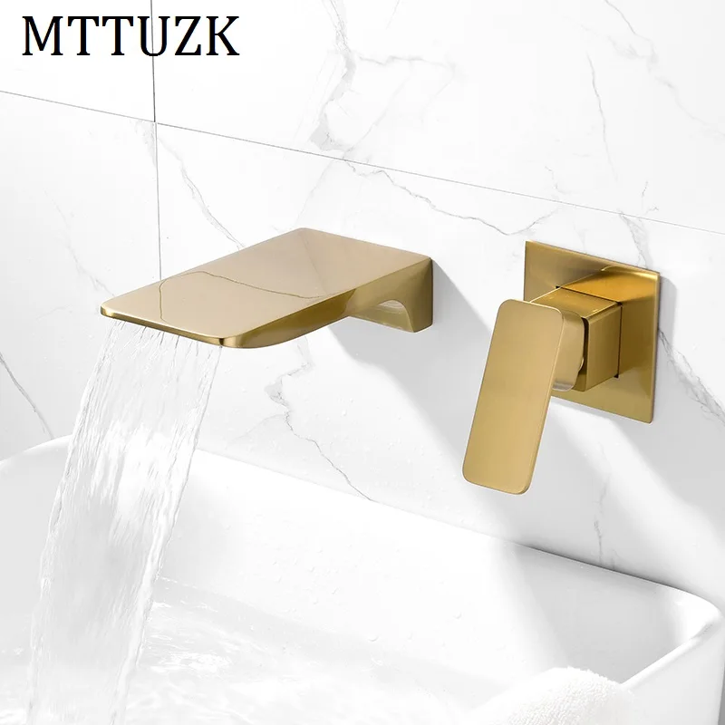 

MTTUZK Bathroom Brushed Gold waterfall Faucet black Basin Faucet hot cold mixer taps chrome Bathtub faucet crane